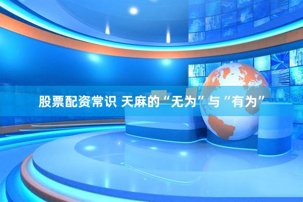 股票配资常识 天麻的“无为”与“有为”